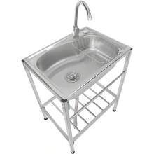 Freistehend Spültisch Edelstahl Spültisch mit Unterschrank 60x45x75cm Waschbecken Outdoor, Spüle mit Unterschrank 60kg Tragfähigkeit Multifunktions Waschtisch Edelstahl mit Heiß & Kalt Wasserhahn - Standard - Übersicht 8