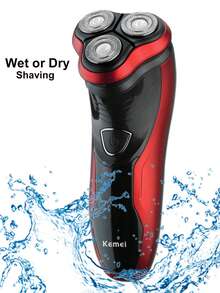 Kemei KM-9013 男士 3D 電動刮鬍刀 日常使用，乾濕兩用鬍鬚刮鬍，USB 充電式刮鬍刀，面部刮鬍機，光頭刮鬍機，電動面部護理刮鬍刀可水洗修剪器，3D 旋轉刮鬍刀 - 酒紅色 - 查看 5