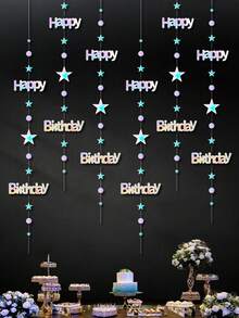 4/1件 虹彩生日快樂橫幅裝飾,星星與圓點紙流蘇,生日派對、慶祝、週年紀念、房間裝飾、派對背景牆掛飾、禮物 - 生日快樂 - 查看 2
