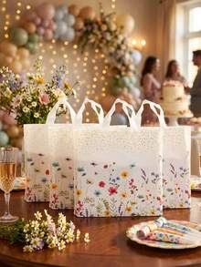 50pcs Floral Pattern Gift Bags, Large Size Practical Bags With Flower And Butterfly Patterns, Suitable For Birthday, Wedding, Baby Shower, Gender Reveal Party, Spring Theme Party, Can Be Used For Decoration, Storage, Gift Packaging, Home Holiday Party Decor, Indoor/Outdoor Decor, Party Supplies - Flowers - View 3