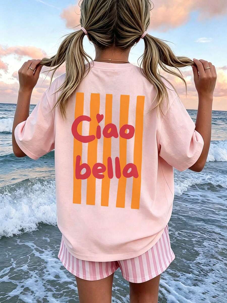 1pc Printed Pullover Short Sleeve T-Shirt For Tween Girl, Student Youth Tween Girl Summer Clothing Top - Pink - View 1