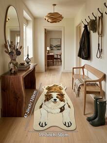 DAJIANG 1pc Cute Border Collie Shaped Rug, Kitchen Rug Hallway Mat, Suitable For Bathroom, Kitchen, Outdoor, Indoor, Hallway, Bedroom, Living Room, Bedside, Machine Washable, Easy To Clean, Non-Slip Backing - Border Collie Lying down - Brown - View 12