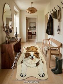 DAJIANG 1pc Cute Border Collie Shaped Rug, Kitchen Rug Hallway Mat, Suitable For Bathroom, Kitchen, Outdoor, Indoor, Hallway, Bedroom, Living Room, Bedside, Machine Washable, Easy To Clean, Non-Slip Backing - Border Collie Lying down - Brown - View 13