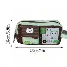 1 Piece. Green Four-Leaf Clover Pattern Cat-Shaped Pencil Case. , Large-Capacity Student Pencil Case. Storage Bag. High-Quality Pencil Case. Back-To-School Gift. Pencil Case. Student. Desktop Stationery Organizer. Back-To-School Season. Bac - Four-leaf Clover Kitten - View 4
