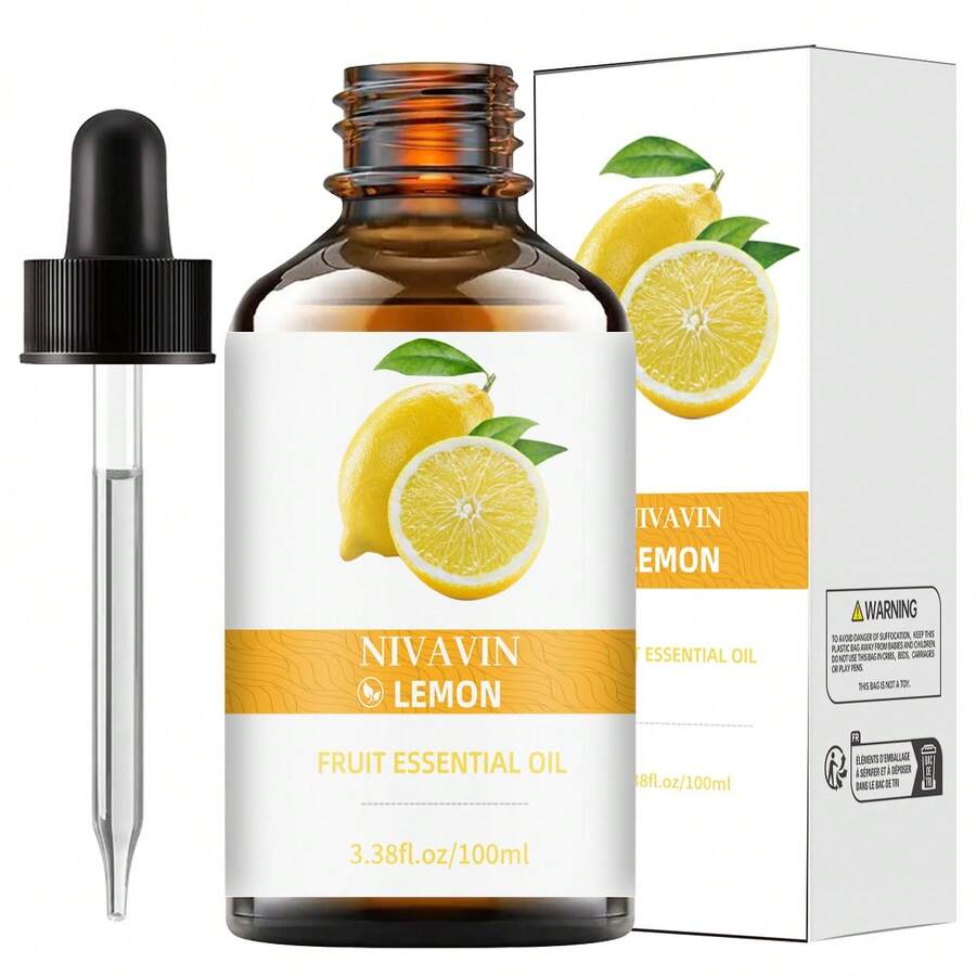 NIVAVIN 30ml/60ml/100ml Lemon Essential Oil, Pure Plant Extract, Refreshing And Invigorating, Air Freshening, Long-Lasting Fragrance, Suitable For Office, Home And Other Scenarios, Use With Aroma Diffuser