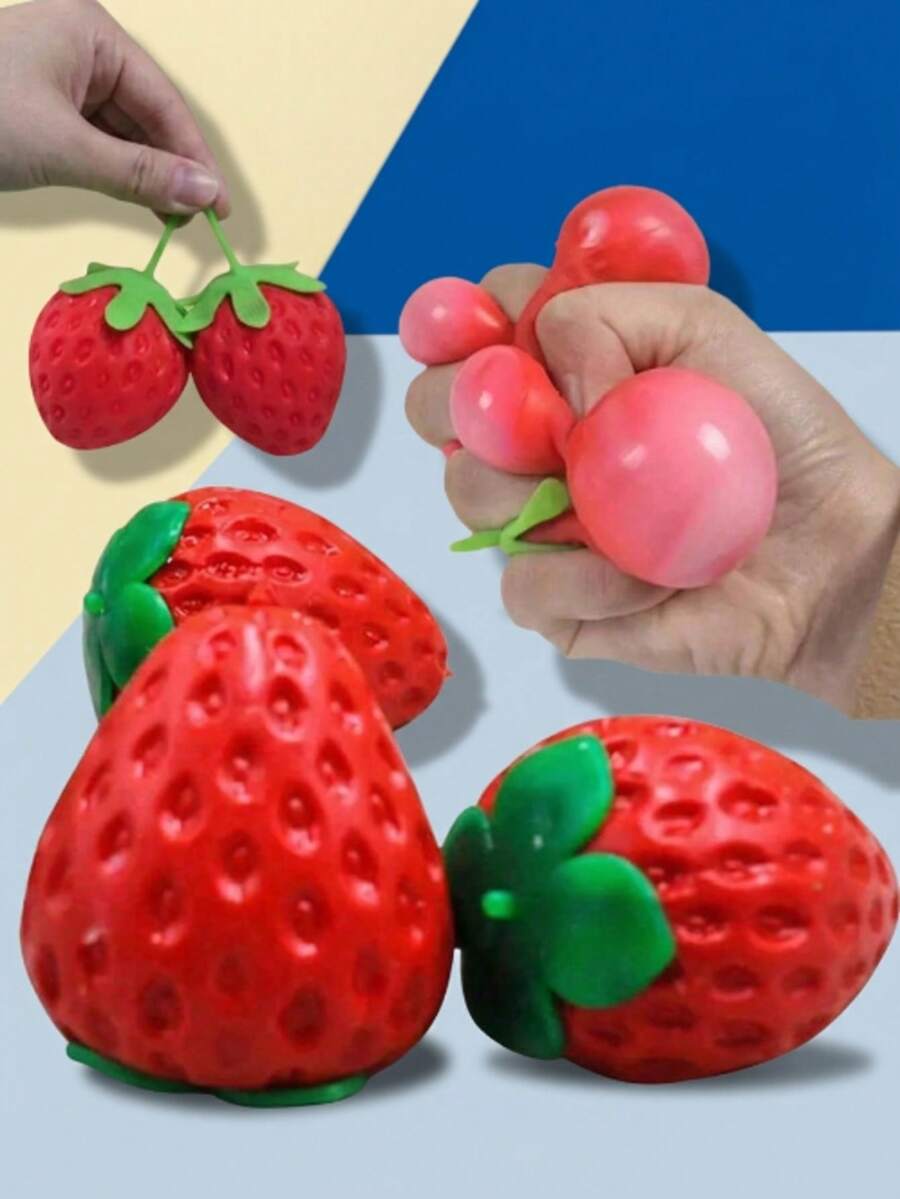 1個特大號草莓擠壓玩具，柔軟逼真壓力緩解球，創意壓力緩解工具