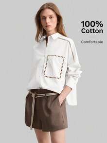 Ontre 2026 Primavera/Verano Nueva Camisa Casual de Mujer con Cuello Vuelto y Bordado de Manga Larga, Adecuada para Viajes Urbanos, Casual de Negocios - Negro1 - Ver 2