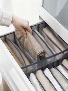 1 pieza Caja organizadora divisoria de ropa para armario, caja de almacenamiento de ropa interior elegante y práctica, caja de almacenamiento de calcetines, múltiples tamaños disponibles, caja de almacenamiento de armario estilo cajón lavable, bolsa de almacenamiento de ropa interior plegable - Gris - Ver 2