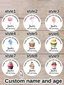54/108/540pcs Autocollants de ballons d'anniversaire personnalisés, étiquettes personnalisées - Autocollants pouvant être personnalisés avec n'importe quel design, image, logo ou texte. Autocollants imperméables, étiquettes de remerciement personnalisées, autocollants de logo d'entreprise. - multicolore - Voir 1