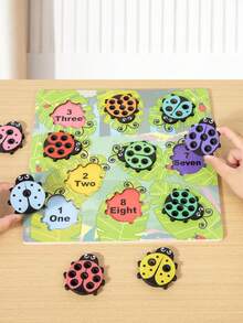 Tablero de clavijas con mariquita de dibujos animados para practicar la correspondencia de números, un juguete matemático preescolar fácil para desarrollar la cognición de los niños como bonitos regalos de cumpleaños - Multicolor - Ver 4