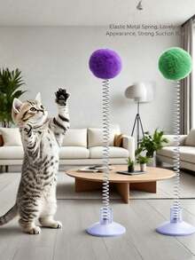 PETSIN 1/3/5 buah Mainan Interaktif Kucing Dalam Ruangan Warna Campuran Acak, Tongkat Penggoda Kucing Bola Plush Pegas Logam Tahan Lama dengan Alas Cangkir Hisap, Tanpa Baterai, Merangsang Naluri Berburu, Cocok untuk Semua Ras Kucing, Mainan Hewan Peliharaan - MultiWarna - View 7