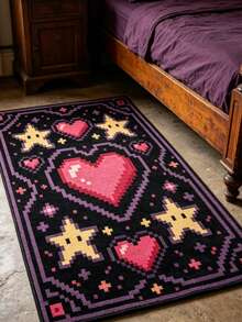 1pc Retro Pixel Game Star & Heart Art Rug, Personalized Aesthetic Style Decorative Carpet, Large Rectangular Blanket For Living Room, Bedroom, Gaming Room, Ins Style Space Aesthetic Atmosphere Rug, Street Pixel Art Soft Decor Accent, Large Rug, Floor Mat, Home Decor, Area Rug, Casual Blanket, Bedside Rug, Bedroom Carpet, Washable Carpet - Multicolor - View 2