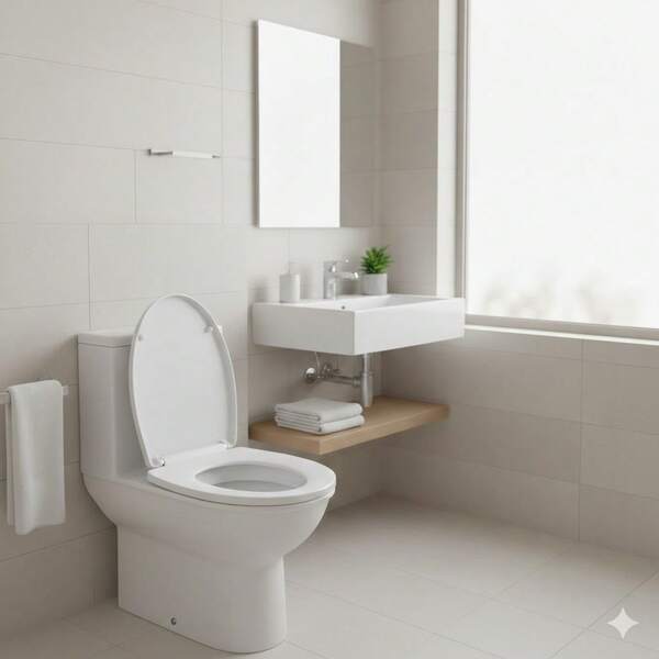 47x51cm Blue Plastic Oval Toilet Seat Cover With Lid, Ergonomic Design Bathroom Accessory For Modern Homes