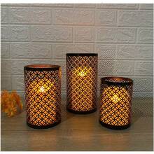 Set Of 3 Nordic Style Hollow Iron Candle Holders, Vintage Hollow Iron Candle Tubes, Decorative Atmosphere Home & Office Ornament Set, 3 PiecesCandle Holder Craft Decor For Living Room And Bedroom - LKZT-1A (Hollow 3-piece Set) - View 10
