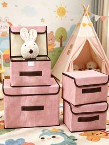 1 Set/1 Piece Non-Woven Fabric Storage Basket, Fabric Organizer Box, Suitable For Dorm, Clothing, Toys, Books, Snacks, Household Items. Foldable, Washable, Large Capacity Linen Storage Bin. - Multicolor - View 10