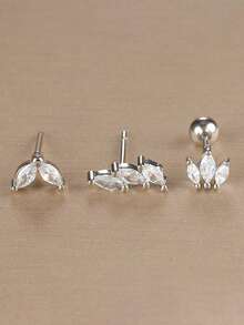 Bộ 3 món bông tai xoắn mạ vàng 18K thép không gỉ đính đá Cubic Zirconia, bông tai kẹp vành tai hình hoa đính đá Cubic Zirconia, trang sức hàng ngày cho nữ - Hoa3 - Xem 4