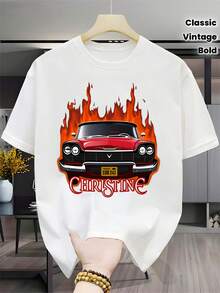 This Selection Of Classic Local Retro Car-Themed T-Shirts Features A Black Flame Design, CHRSTINE License Plate, And Striking Lettering-Perfect For Car Enthusiasts And Nostalgics, Suitable For Everyday Wear Or As A Unique Gift Choice. - 黑色 - 查看 6