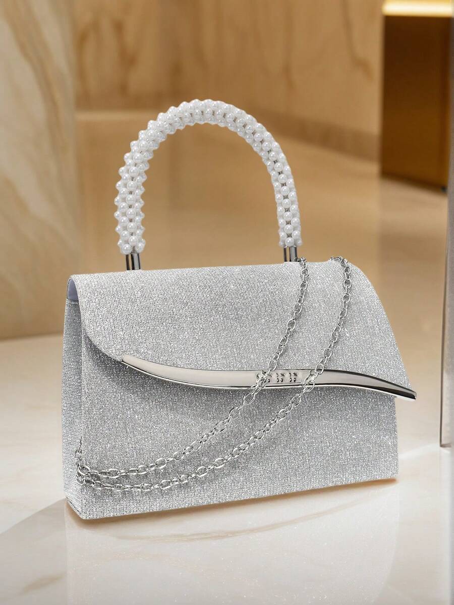 Silver Color Women Evening Bags Cover Envelope Design Pary Wedding Girl Handbags With Chain Shoulder Clutch Velvet Fashion Purse - Silver - View 1