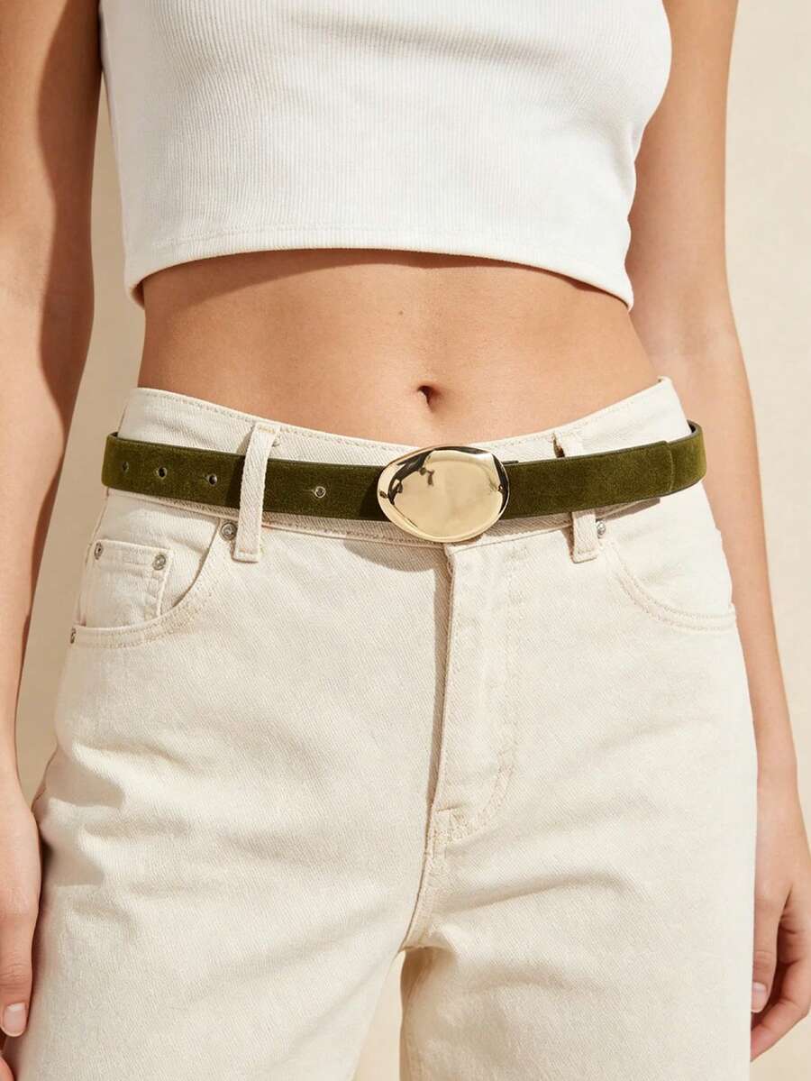 Mother's Day Red Green Rhinestone Buckle Velvet Women's Belt Casual Fashion Styling - Dark Green - View 1