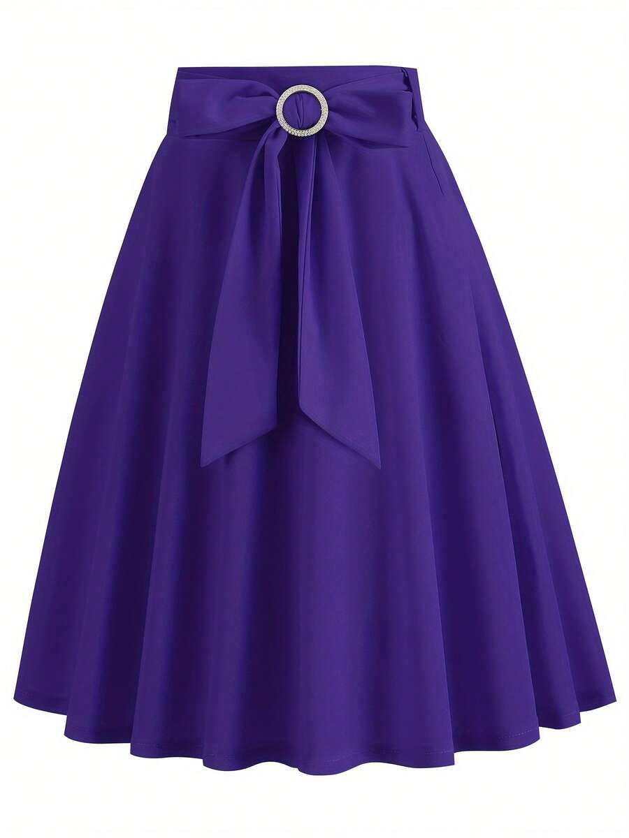 Dress + Solid Color Dress With Front Bow - 紫色 - 查看 1