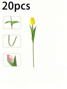 20pcs Artificial Yellow To Pink Gradient Tulip Flowers, Suitable For Home Decor, Valentine's Day Gift, Hotel, Party, Wedding, Tabletop Decoration, Beautiful But Odorless - Yellow - View 9