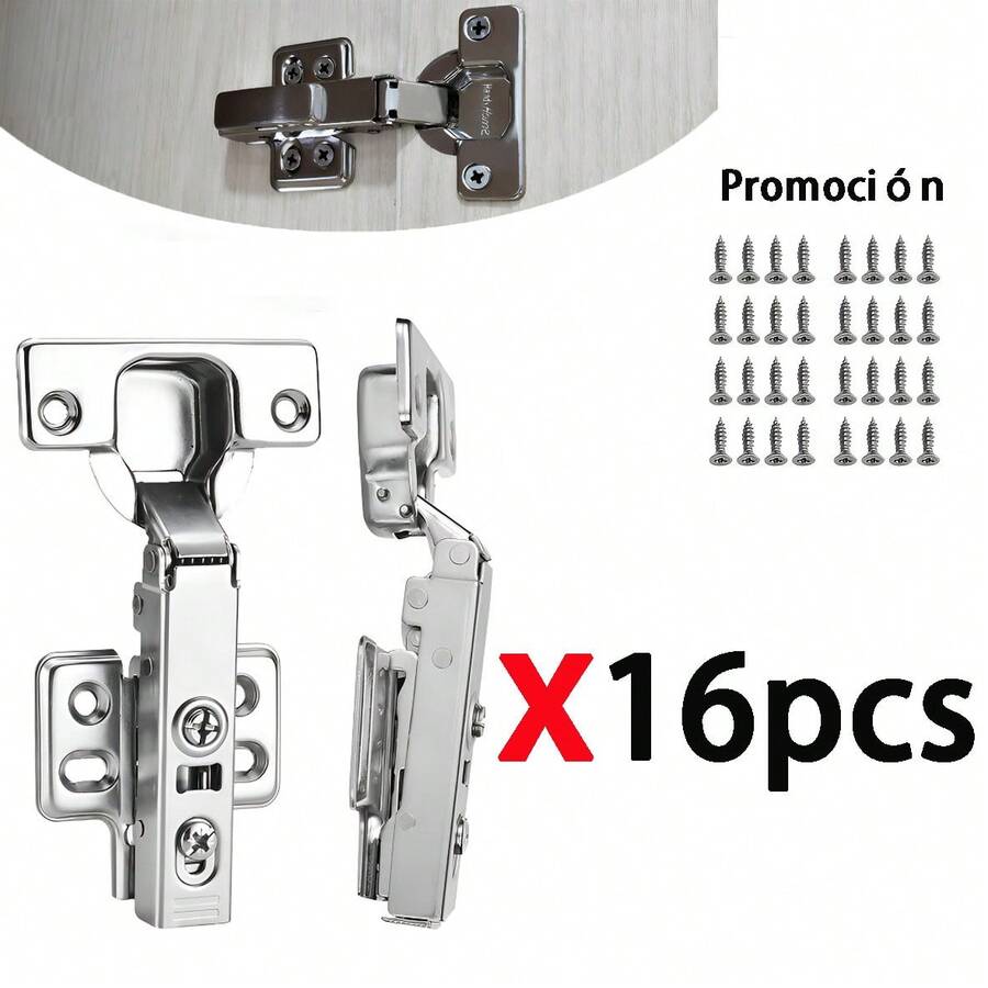 16 Piezas Bisagra Amortiguada Para Gabinete Acero Inoxidable Apertura 110 Grados Con Tornillos Incluidos Para Muebles Y Armarios - Paquete de 16 - Ver 1