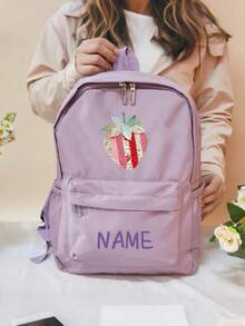1 pieza Mochila personalizada y personalizada de gran capacidad, estampado de fresa simple y casual, cierre de cremallera de material de nailon, correas de hombro ajustables, portátil a mano, adecuada para la escuela, el transporte, las compras, los viajes al aire libre, el uso diario. Regalo de cumpleaños. - Multicolor - Ver 8