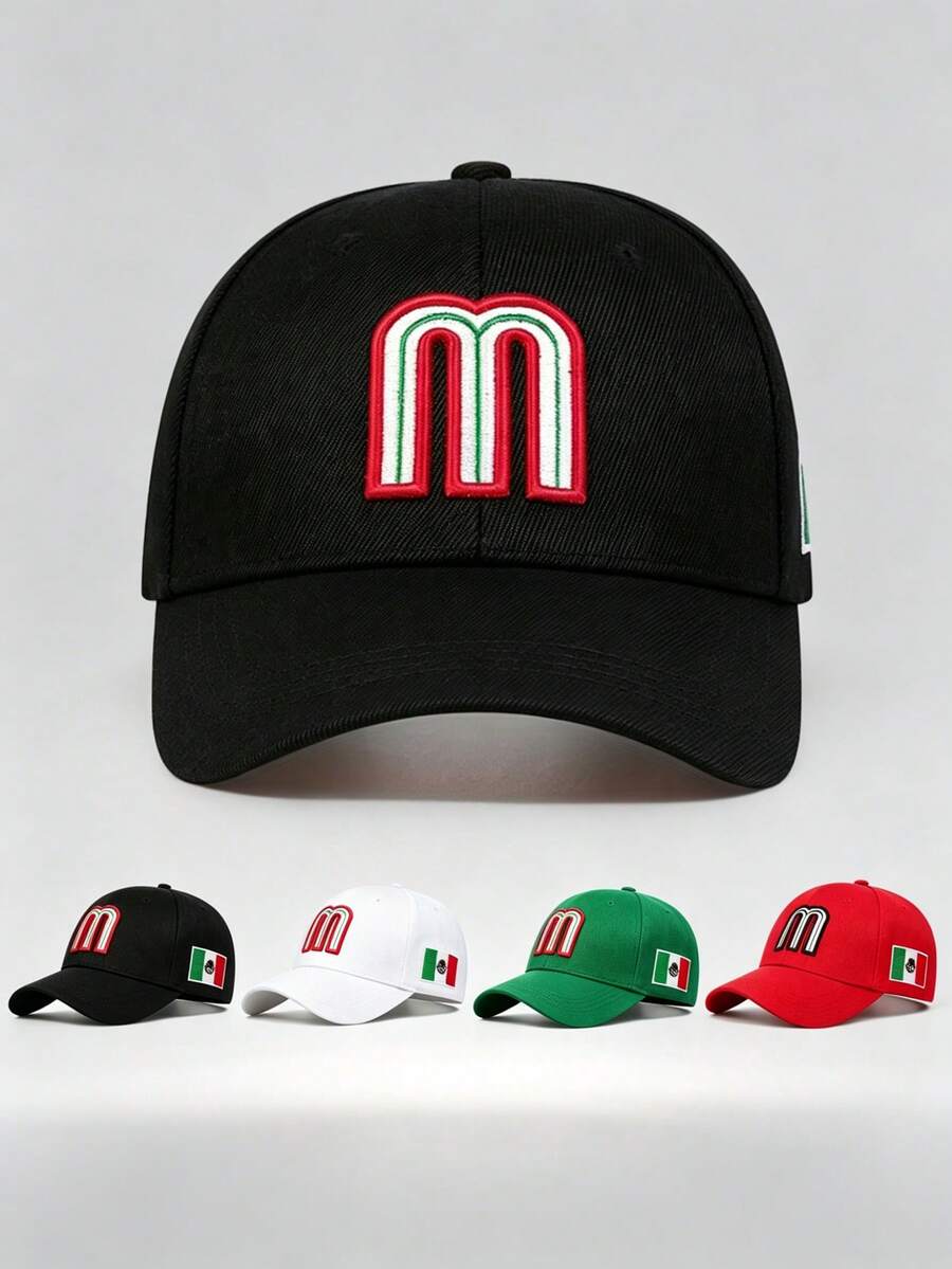 1 Pc Unisex Gothic "M" Embroidered Fashion Baseball Cap, Adjustable Design, Perfect For Outdoor Activities, Travel, And Running