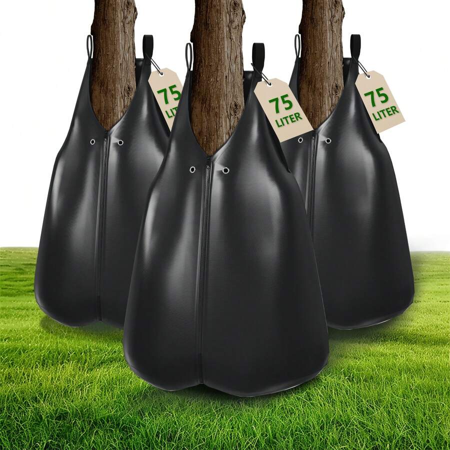 75L PVC Tree Watering Bag 3pcs/5pcs Zippered Durable Irrigation Bag For Young Trees Shrubs Garden (Green/Black) - 黑色 - 查看 1
