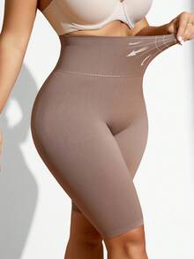 Quần legging tập gym nâng mông không đường may size lớn cho nữ, quần yoga cạp cao, quần short nén định hình ôm sát - Màu Khaki - Xem 4