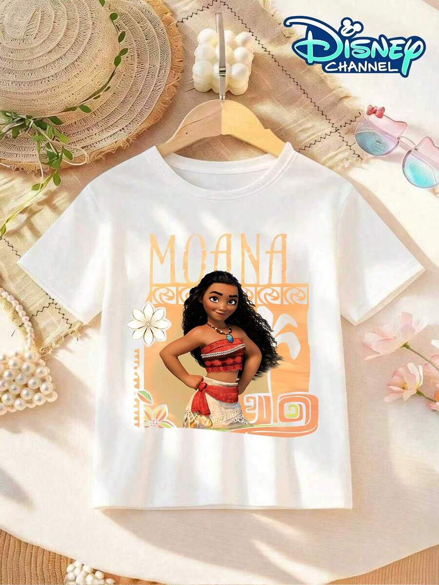 Official Disney Hand Drawn Tropical Moana Girls Cotton Tee, Beach Camping Family Road Trip Photoshoot Kids Outfit. - 白色 - 查看 1