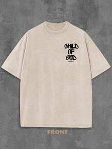 'Son Of God' Print T-Shirts For Men And Women, 100% Washed Cotton, Cotton T-Shirt, Gift Idea, Y2K Clothing, Funny Print T-Shirt For Unisex, Streetwear - 杏色 - 查看 9