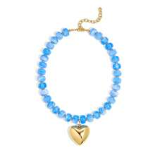 Chunky Beads Necklace For Women Gold Puffy Heart Choker Necklace Colorful Resin Beaded Heart Pendant Necklaces Statement Jewelry - Baby Blue - View 1