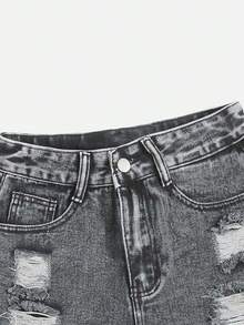 OODS  Shorts vaqueros de mujer para verano con bolsillos sesgados y rotos, con puños - Gris Oscuro - Ver 5
