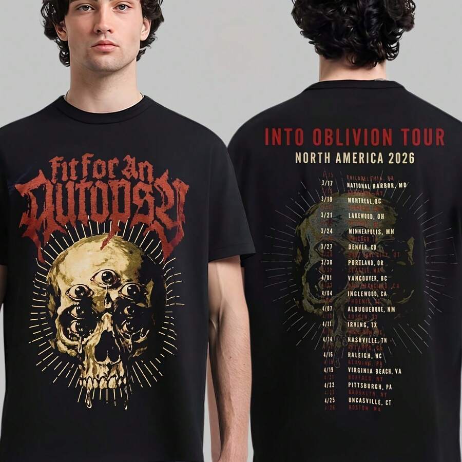 Fit For An Autopsy Into Oblivion Tour North America 2026 Merch Tee Skull T-Shirt - Black - View 1