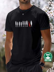 T24-T250346-L Cute Sardine Combed High-Quality Original Fun Short-Sleeve T-Shirt - 黑色 - 查看 1