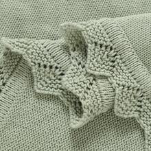 1件裝嬰兒針織包巾毯 鄉村風刺繡波浪邊舒適兒童毯 推車毯 嬰兒包巾 空調毯 全季節適用 - 淺綠 - 查看 6