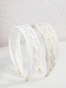 1件女款花卉刺繡蕾絲時尚髮箍，髮飾優雅情人節髮帶髮圈 - 白色 - 查看 9