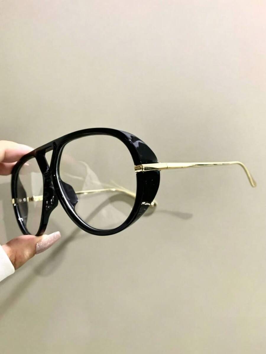 1 Pair Vintage Glasses, Lightweight Transparent Lens Fashion Decorative Glasses, Suitable For Daily Wear - Black - View 1