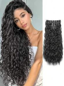 24 Zoll 6 Stücke/Set kleine lockige Haarextensions, Woll-Locken Clip-In Haarextensions, Mais-Locken Synthetikfaser Haarextensions, Synthetikfaser Haarextensions, Haarspangen, Haarspangen, geeignet für Frauen KDEV - Verschiedenfarbig - Übersicht 11