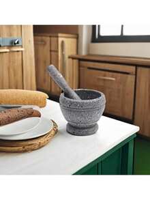 1 Set Large Capacity Faux Wood Garlic Crusher, Anti-Slip Wear-Resistant Material, Vintage Natural Wood Style, Suitable For Home Kitchen, Outdoor Camping, Holiday Gathering Meal Prep, Faux Wood Grain No Print Bowl-Shaped Design, With Anti-Slip Base + Thickened Inner Wall Detail, Garlic Ginger Spice Multi-Functional Grinder, Housewarming Gift - Multicolor - View 3