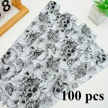 19.69*13.78 英吋黑色哥德式骷髏玫瑰圖案薄棉紙，節日禮物包裝薄棉紙，生日派對裝飾紙，禮物盒裝飾薄棉紙，印花薄棉紙，適用於DIY手工藝、花束包裝、婚禮裝飾、教師節、萬聖節、聖誕節 - 查看 10
