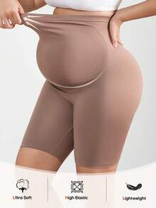 Shorts de Maternidade com Cintura Elástica Macia e Confortável para Apoio da Barriga - Caqui - Visão 4