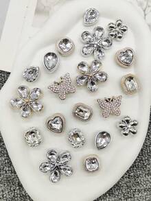 10PCS Silvery Golden Flower ABS Shoe Charms Accessories Shiny Rhinestone Butterfly Clogs Shoe Buckles Diy Decorations Luxury Heart Shoe Clips Decor - Multicolor - View 2