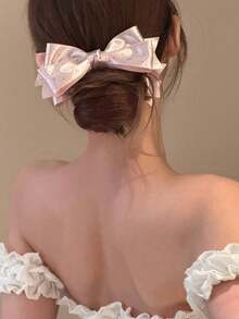 1件波點緞面大蝴蝶結髮夾，優雅雙層蝴蝶結髮飾，女士用髮夾 - 彩色 - 查看 5