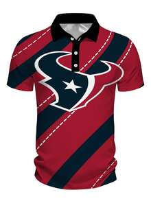 Men's Casual POLO Shirt, 3D Print Casual Daily Wear, , A Must-Have For Summer Red And Navy Stripes With White Star And Bull Logo - 風格 - 查看 3