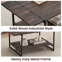 Hodeffior Industrial Coffee Table With 2 Tier Storage Shelf, Rustic Farmhouse Centre Table With Wood Slat Top And Metal Frame, Living Room Coffee Table For Lounge, Flat, Office Or Reception Area - Dark Oak - View 6