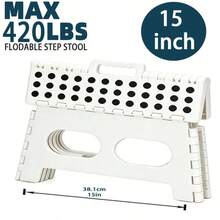 yoonispro 15-Inch Extra Wide 9 Inch Height Heavy Duty Folding Step Stool, Safer And More Comfortable Non-Slip Foldable Collapsible Plastic Stool For Adults, For Kitchen Bathroom Bedroom (Black, White, Grey) - Multicolor - View 8