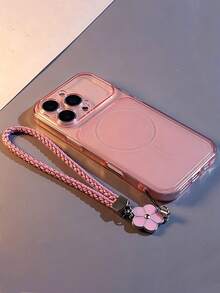 Luxury Ultra-Thin Transparent Pink Soft Matte Magnetic Wireless Charging Phone Case, Large Window Instant Transformation 17 Pro Max Phone Case, With Clover Wrist Strap Lanyard Accessory, Compatible With IPhone 17 Pro Max, 17 Pro, 17, 16 Pro Max, 16, 15 Pro, 14, 13, 12, 11 And Other Models, Precise Camera Protection Cutouts, Shockproof And Anti-Drop Protective Cover - Pink - View 1