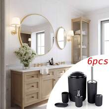 6-Piece Bathroom Accessory Set, Plastic Gift Set, Includes Toothbrush Holder, Tumbler, Soap Dispenser, Soap Dish, Toilet Brush Holder, Trash Can, Suitable For Birthday, Housewarming, Holiday Gifts, Available In White, Red, Brown And Black - Multicolor - View 17